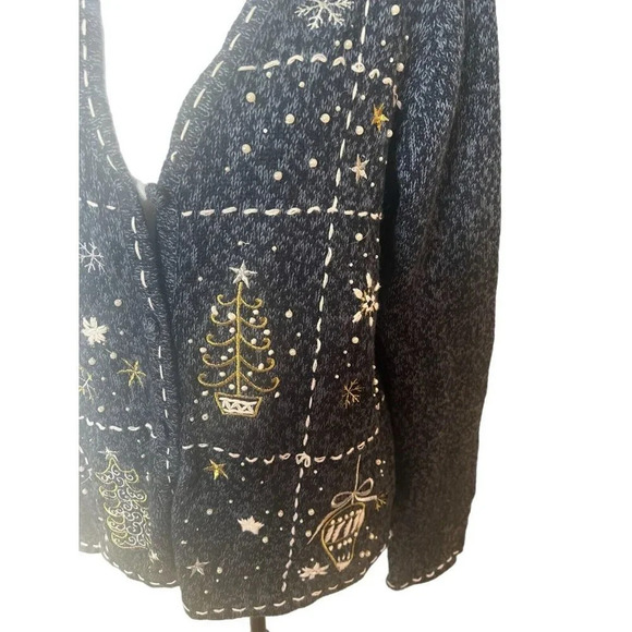 REFERENCE POINT NEW YORK BLACK & Blue HOLIDAY XMAS SWEATER CARDIGAN SIZE LARGE - Picture 8 of 8
